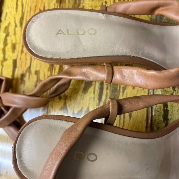 Aldo Faux Leather Square Open Toe Lace Up Stiletto Heels Brown Sz 9 - Picture 5 of 8